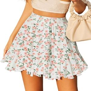 Floral Mini Skirt - Pink and White